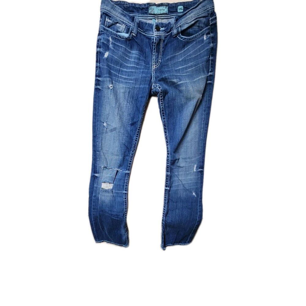 BKE Women's  Size 14 /32 XLong 32x 35 1/2 Bootcut Blue Distressed Jeans.